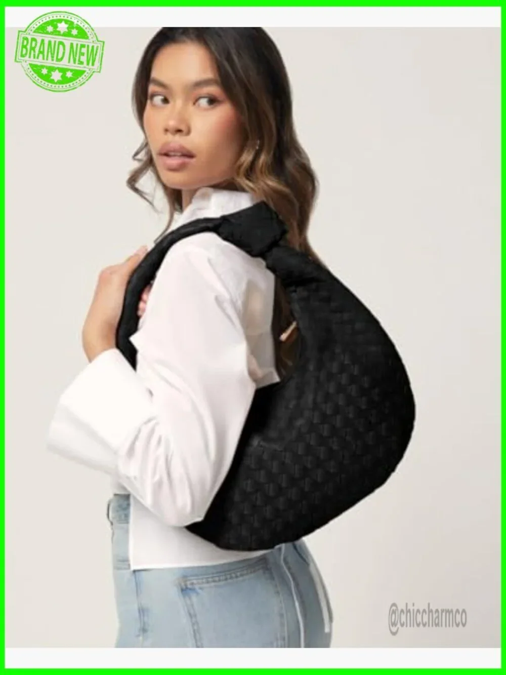 Large Woven Hobo Tote Bag Vegan Leather with Zipper Pockets